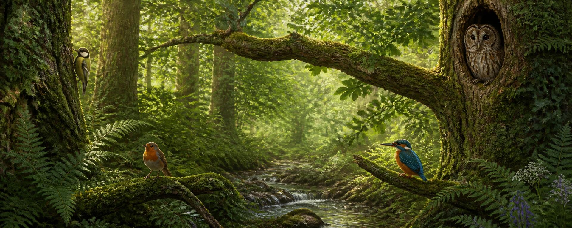 bosrand met verstopte vogels